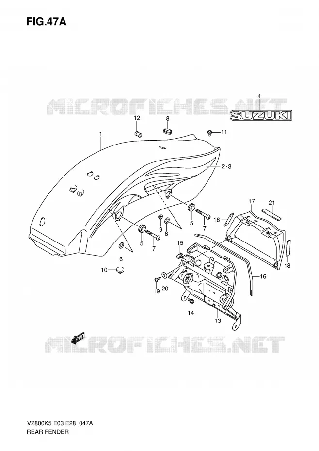ACHTERSPATBORD (VZ800ZK7) Suzuki MOTO 800 MARAUDER 2009  VZ800ZK9(E3/E28)