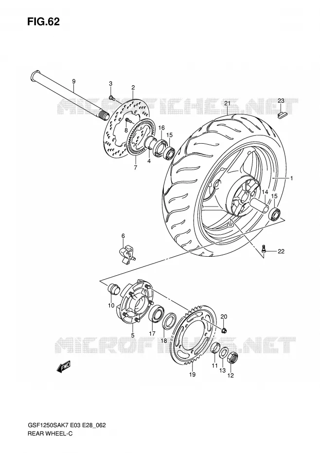 ACHTERWIEL (GSF1250SAK7/SAK8/SAK9) Suzuki MOTO 1250 BANDIT-S 2009  GSF1250SAK9(E3/E28)