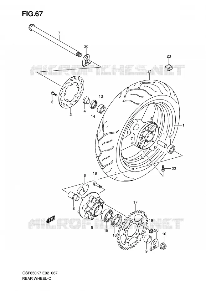 ACHTERWIEL (GSF650K7/UK7/SK7/SUK7/K8/UK8/SK8/SUK8) Suzuki MOTO 650 BANDIT 2008  GSF650UAK8(E2)