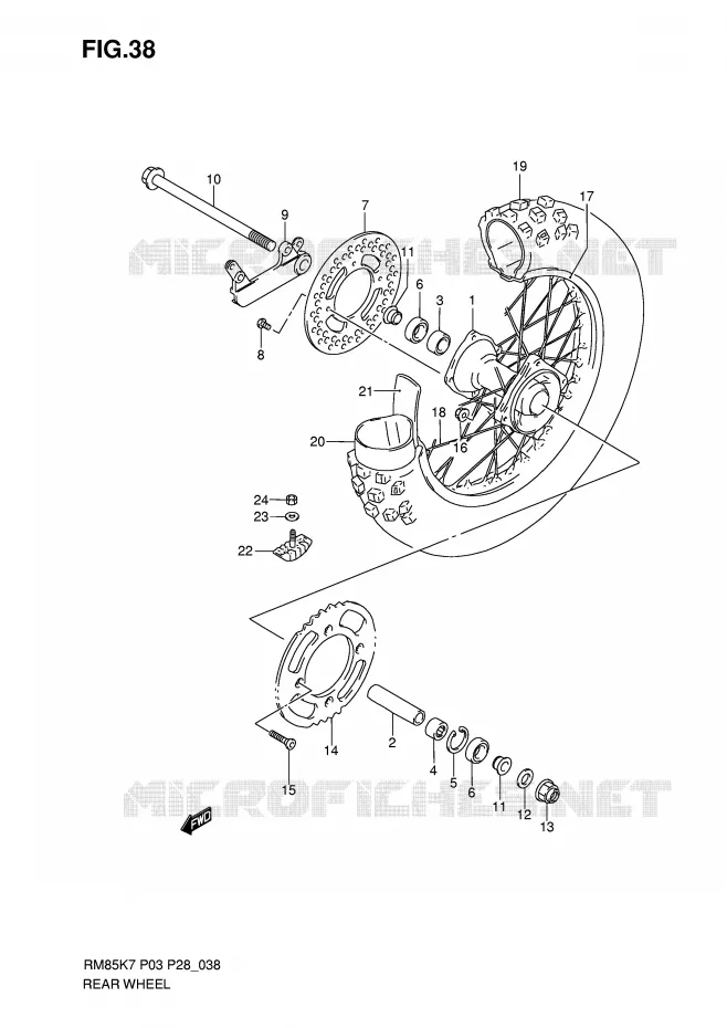 ACHTERWIEL (RM85K7/K8/K9/L0) Suzuki MOTO 85 RM 2009  RM85LK9(P3/P28)