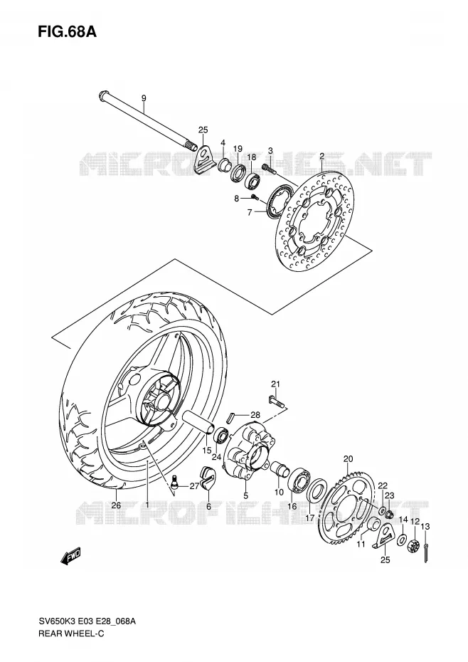 ACHTERWIEL (SV650AK7/SAK7) Suzuki MOTO 650 SV-S 2004  SV650K4/SK4(E3/E28)