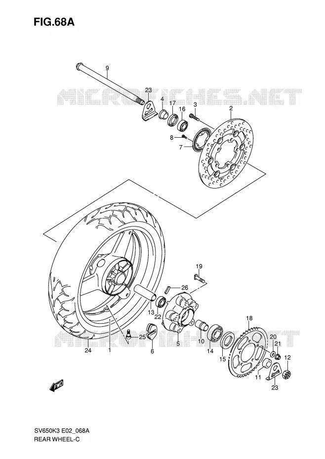 ACHTERWIEL (SV650AK7/UAK7/SAK7/SUAK7) Suzuki MOTO 650 SV 2007  SV650AK7