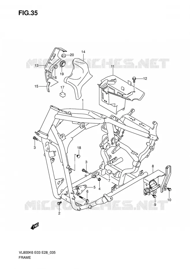 FRAME (MODEL K6/K7/K8) Suzuki MOTO 800 VOLUSIA 2008  VL800CK8(E3/E28)