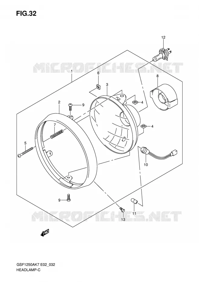 KOPLAMP (GSF1250K7/K8/K9/AK7/AK8/AK9 E2,E19,P37) Suzuki MOTO 1250 BANDIT-S 2009  GSF1250SAZK9(E2)