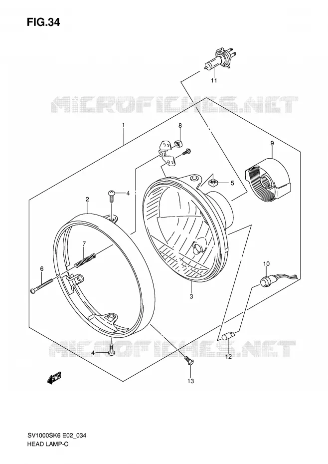 KOPLAMP (SV1000 E2/E19 SV1000U1/U2 E19) Suzuki MOTO 1000 SV 2006  SV1000U2K6(E2)