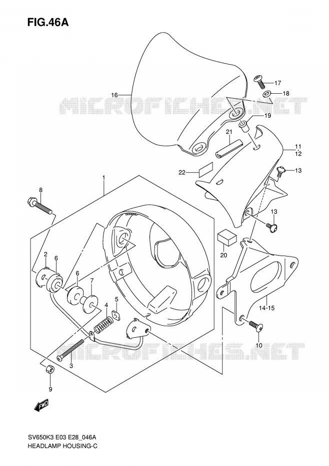 KOPLAMPBEHUIZING (SV650K5/K6) Suzuki MOTO 650 SV 2007  SV650K7/SK7(E3/E28)