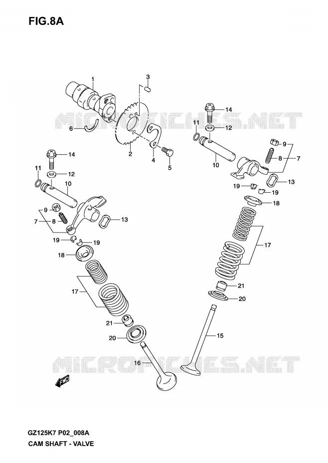 NOKKENAS - VALVES (MODEL K4/K5/K6/K7) Suzuki MOTO 125 MARAUDER 2007  GZ125K7(P02)