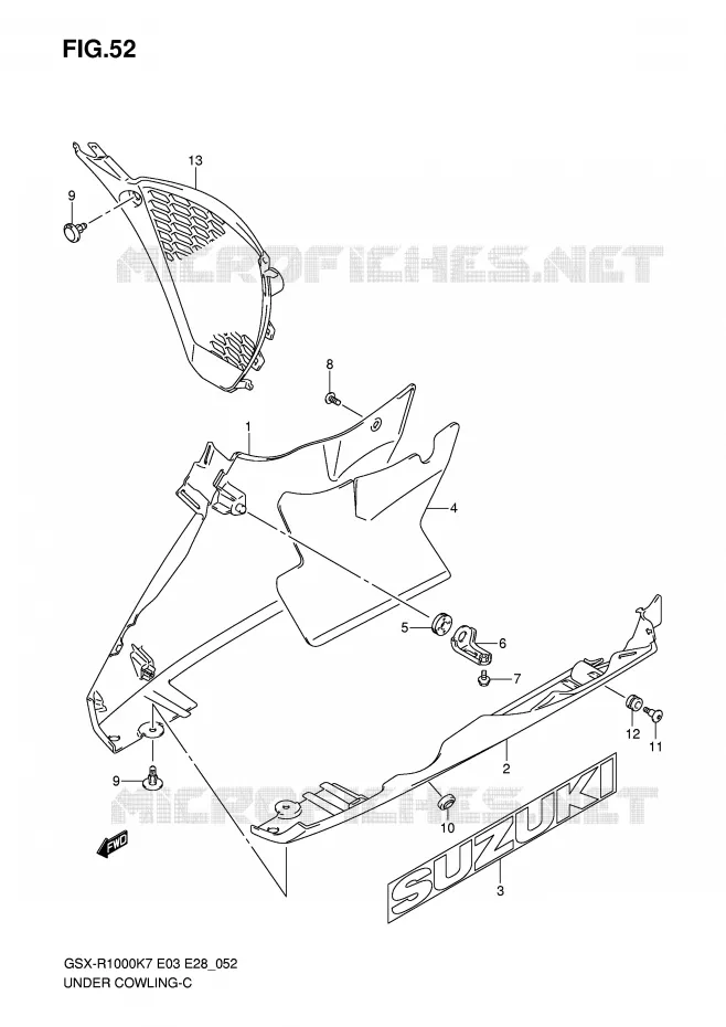 ONDER COWLING (MODEL K7) Suzuki MOTO 1000 GSX-R 2007  GSX-R1000 K7 (E33)