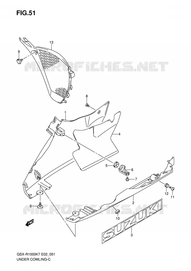 ONDER COWLING (MODEL K7) Suzuki MOTO 1000 GSX-R 2007  GSX-R1000U2K7(E2)