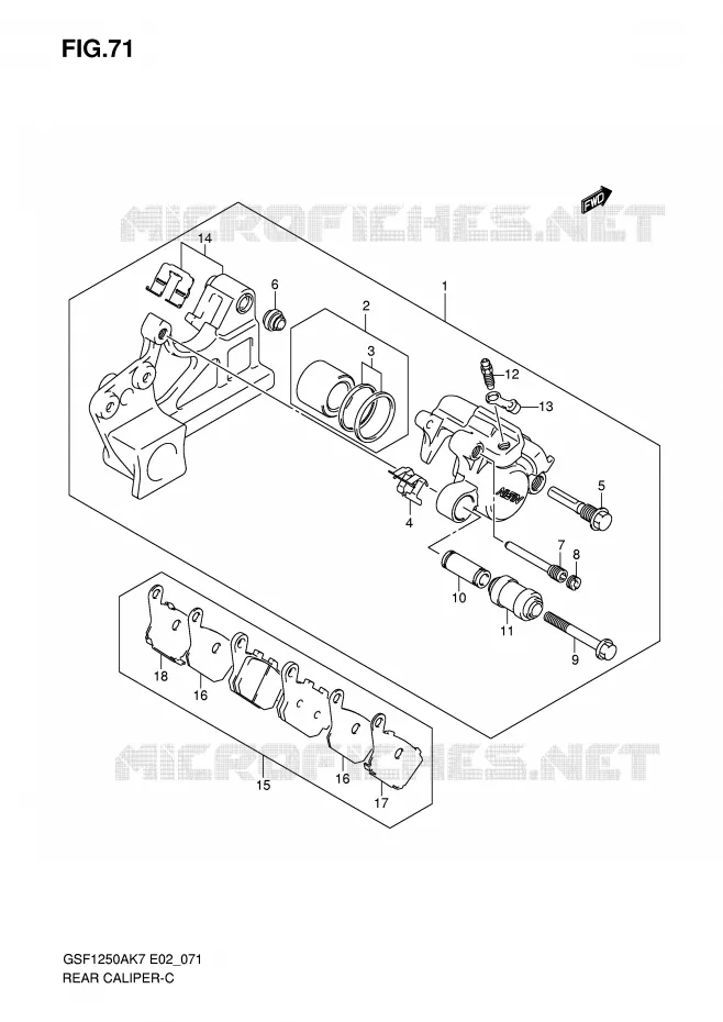REAR CALIPER (GSF1250AK7/SAK7/AK8/SAK8/AK9/SAK9/SAZK9/SAL0) Suzuki MOTO 1250 BANDIT-S 2009  GSF1250SK9(E2)