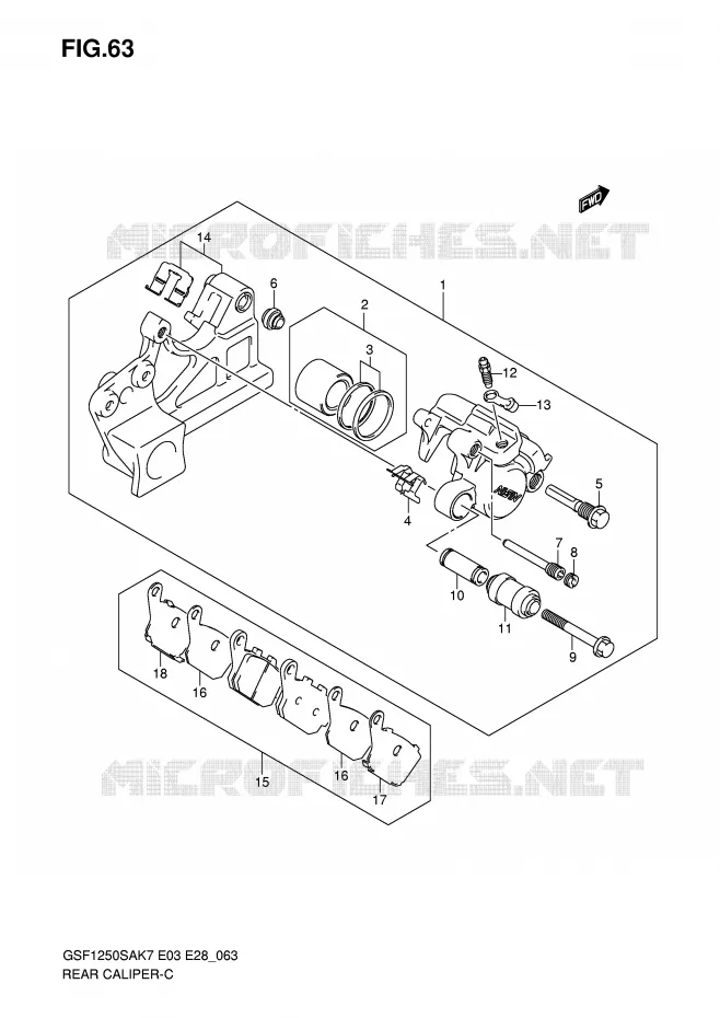 REAR CALIPER (GSF1250SAK7/SAK8/SAK9) Suzuki MOTO 1250 BANDIT-S 2008  GSF1250SAK8(E3/E28)