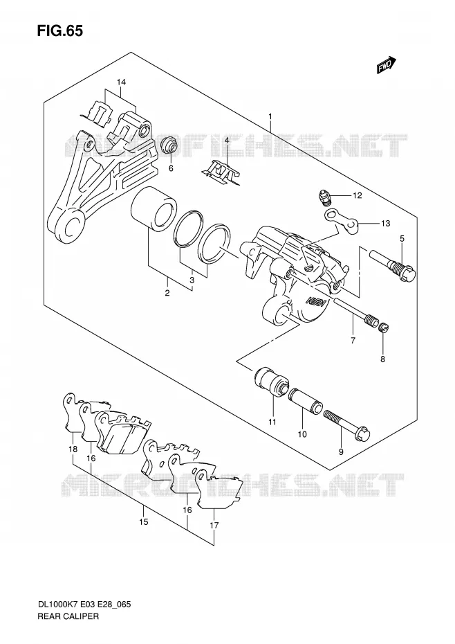 REAR CALIPER Suzuki MOTO 1000 V-STROM 2007  DL1000K7(E3/E28)