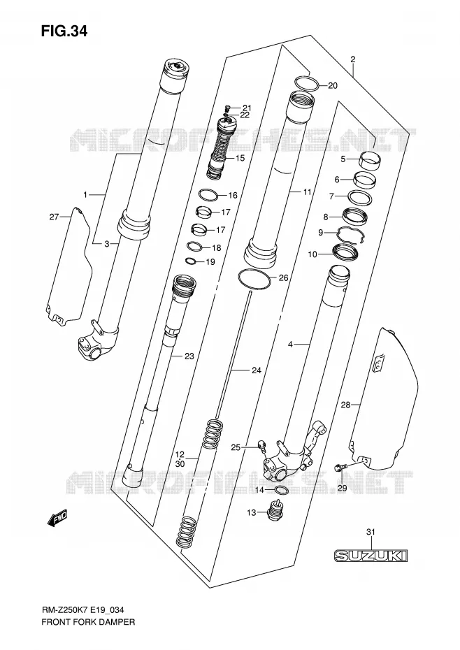 VOORVORK (MODEL K7) Suzuki MOTO 250 RM-Z 2007  RM-Z250K7(E19)