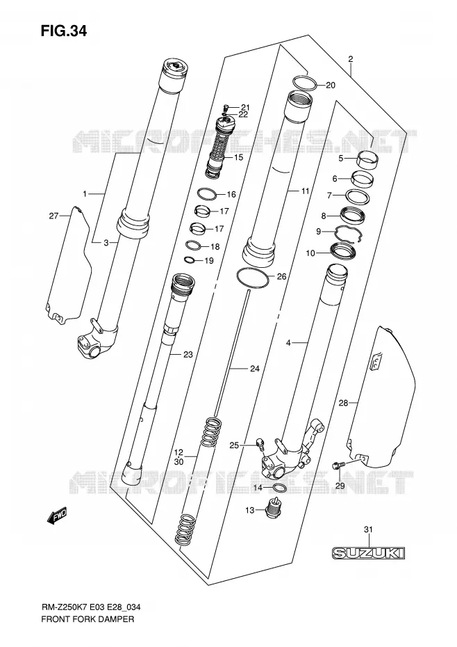 VOORVORK (MODEL K7) Suzuki MOTO 250 RM-Z 2007  RM-Z250K7(E3/E28)