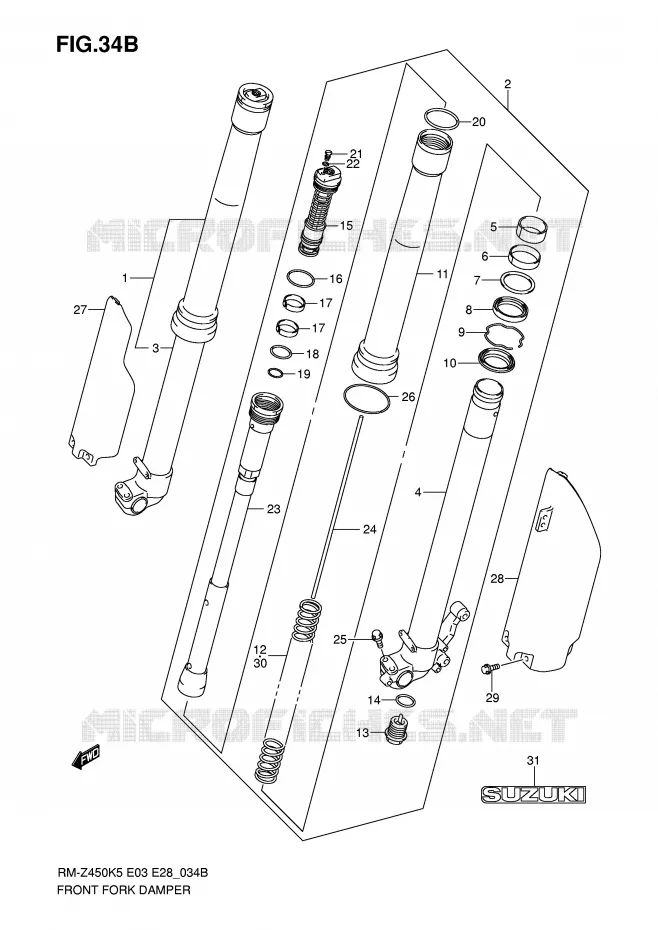 VOORVORK (MODEL K7) Suzuki MOTO 450 RM-Z 2006  RM-Z450K6(E3/E28)