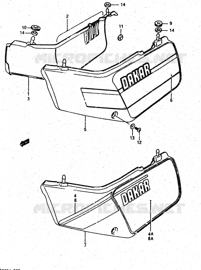 ACHTER KUIP  (DR500RG/RH) Suzuki MOTO 500 DR 1987  DR500SH(G/H/J)