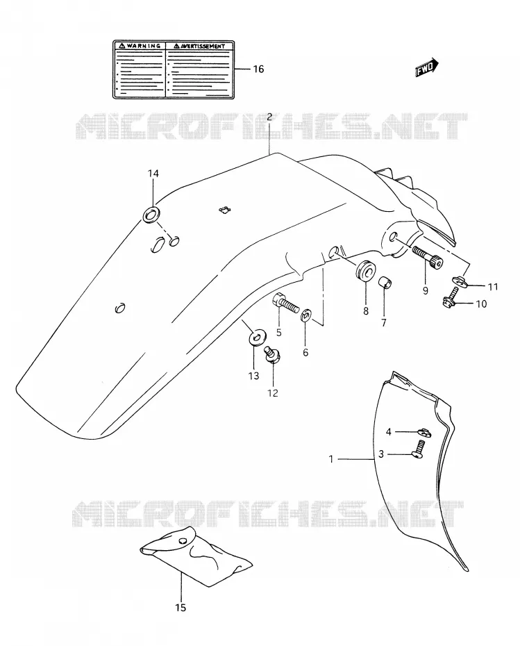 ACHTERSPATBORD - STICKERS (MODELE L/M/N/P) Suzuki MOTO 350 DR 1990  DR350L(E28)