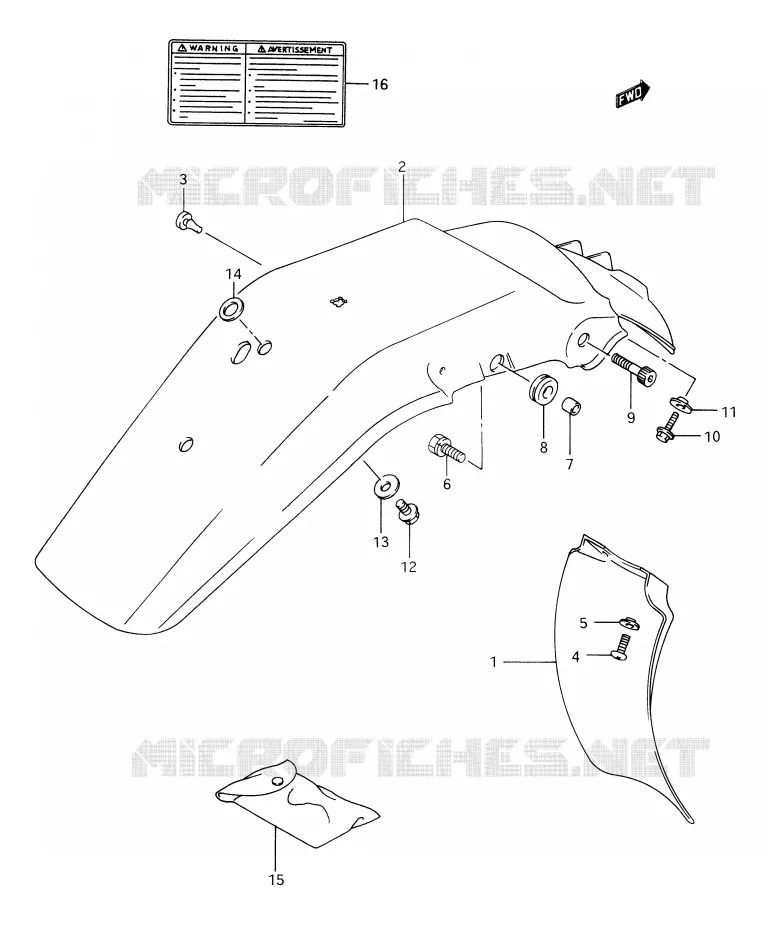 ACHTERSPATBORD - STICKERS (MODELE R) Suzuki MOTO 350 DR 1990  DR350L(E28)