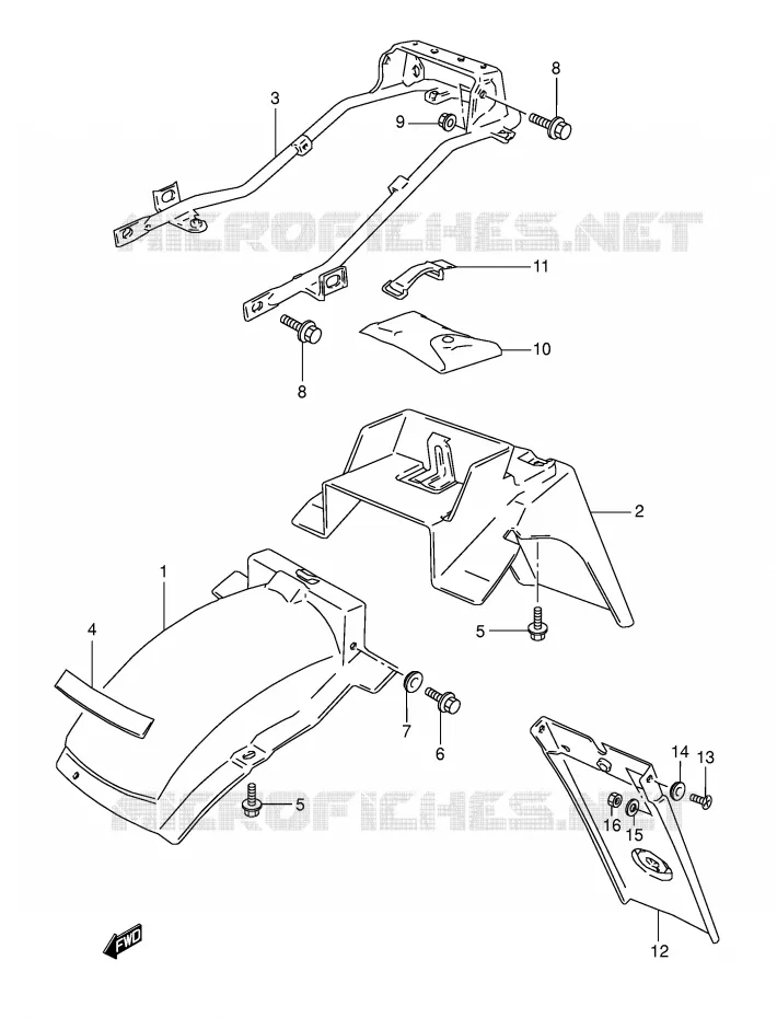 ACHTERSPATBORD (MODELE M/N/P/R) Suzuki MOTO 800 DR 1996  DR800SUT