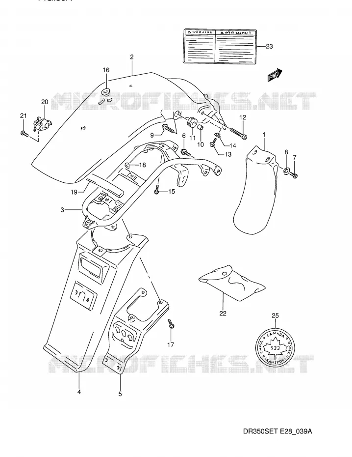 ACHTERSPATBORD (MODELE R/S/T) Suzuki MOTO 350 DR 1992  DR350SN(E28)