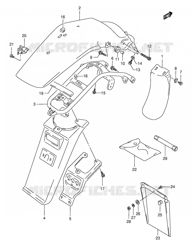 ACHTERSPATBORD (MODELE R/S/T/V/W) Suzuki MOTO 350 DR 1995  DR350SES(E2)