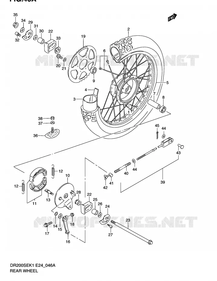ACHTERWIEL (MODELE K2/K3/K4/K5 E6,E24) Suzuki MOTO 200 DR 2001  DR200SEK1(E24)