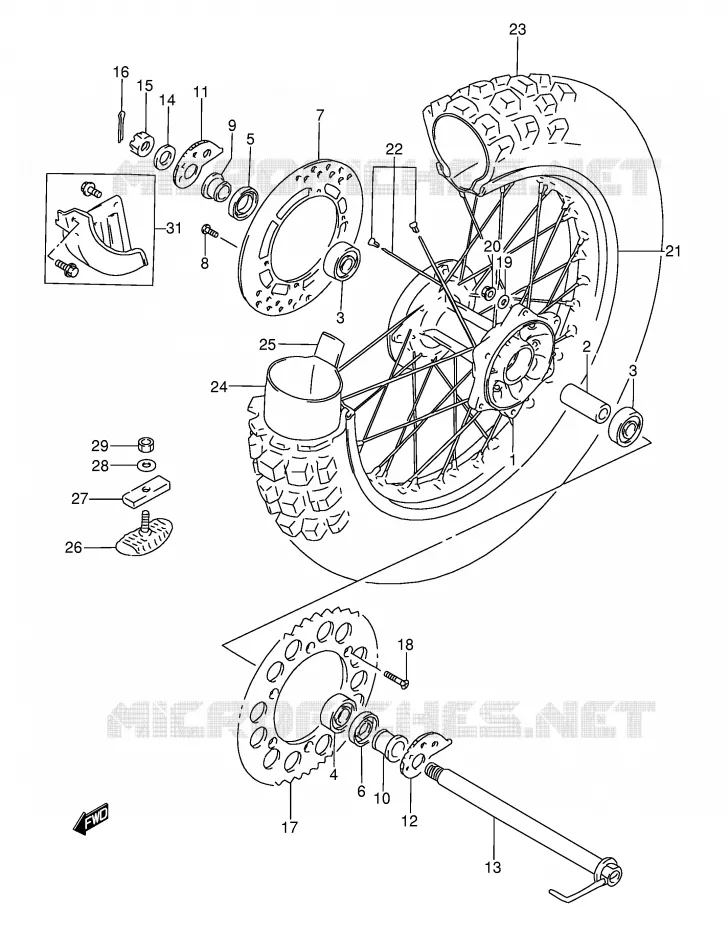 ACHTERWIEL (MODELE R/S/T) Suzuki MOTO 350 DR 1990  DR350L(E3)