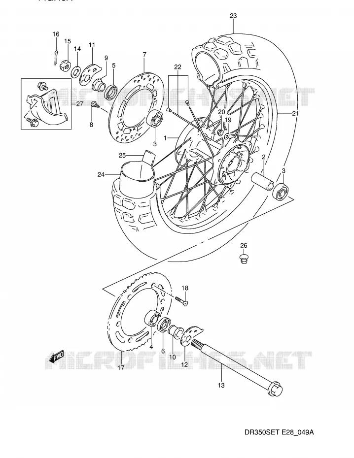 ACHTERWIEL (MODELE T) Suzuki MOTO 350 DR 1993  DR350SP(E28)