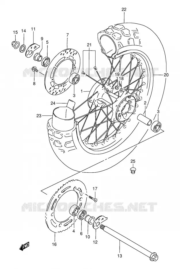 ACHTERWIEL (MODELE T/V/W/X) Suzuki MOTO 350 DR 1995  DR350SES(E2)