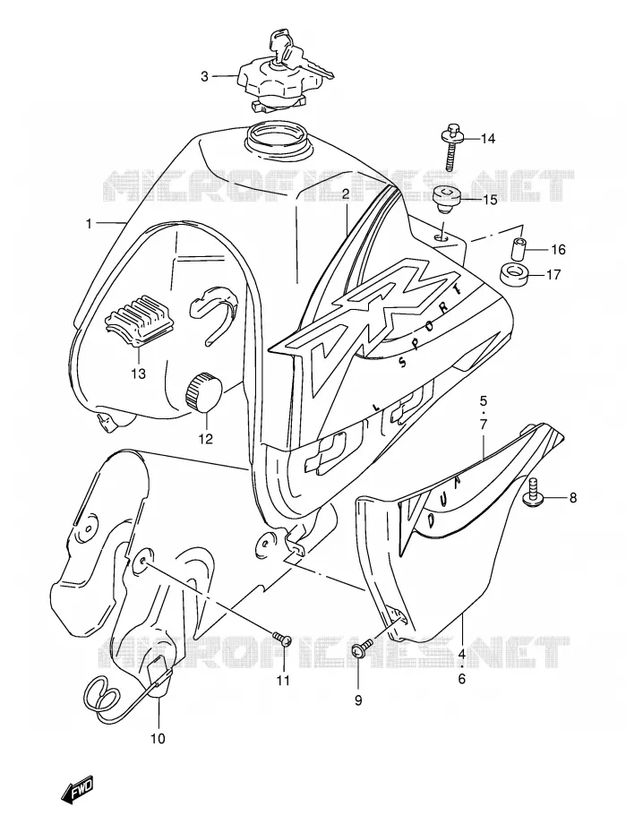 BENZINETANK (MODELE X) Suzuki MOTO 350 DR 1998  DR350SEW(E2)