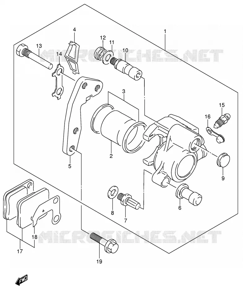 FRONT CALIPER (MODELE K1/MODELE K2 P9) Suzuki MOTO 200 DR 2003  DR200SEK3(E24)