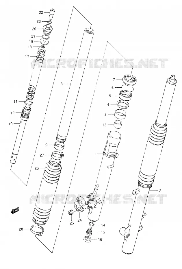 FRONT SCHOKDEMPER (MODELE L/M/N/P) Suzuki MOTO 350 DR 1993  DR350P(E28)