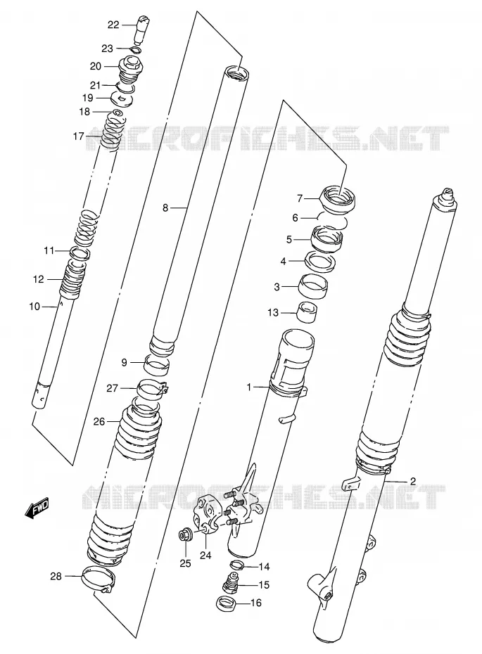 FRONT SCHOKDEMPER (MODELE R/S/T) Suzuki MOTO 350 DR 1995  DR350SES(E2)