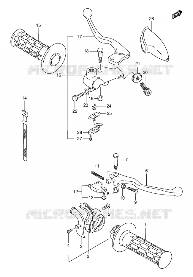 HANDGRIPS - LEVERS (MODELE K1) Suzuki MOTO 200 DR 2004  DR200SEK4(E24)