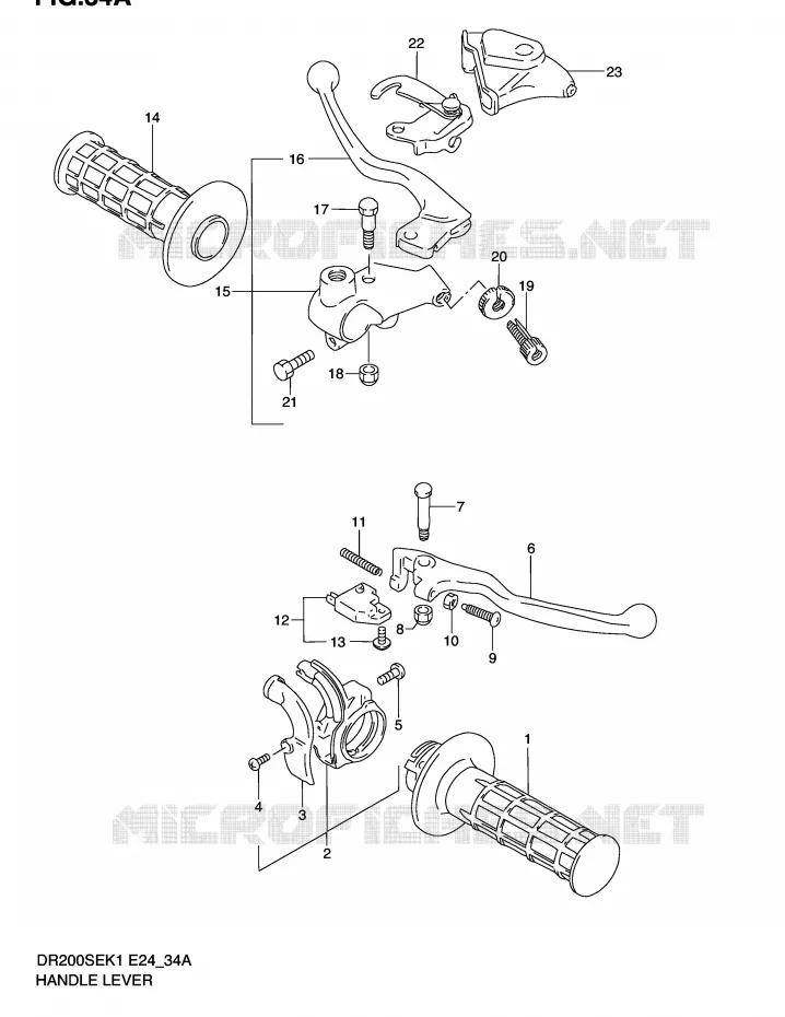 HANDGRIPS - LEVERS (MODELE K2/K3/K4/K5 E24) Suzuki MOTO 200 DR 2003  DR200SEK3(E24)