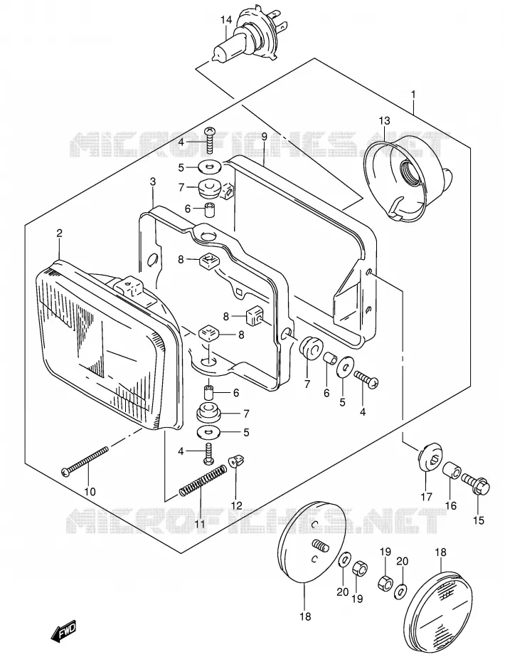 KOPLAMP (MODELE K1) Suzuki MOTO 650 DR 2003  DR650SEK3(E3/E28)