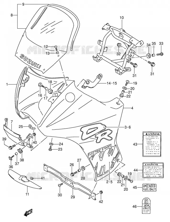 KUIP - ETIKETTEN (MODELE N) Suzuki MOTO 650 DR 1994  DR650RSEUR(E4)