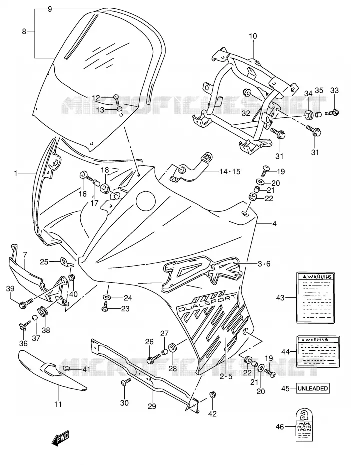 KUIP - ETIKETTEN (MODELE P) Suzuki MOTO 650 DR 1993  DR650RSEUP(E4)