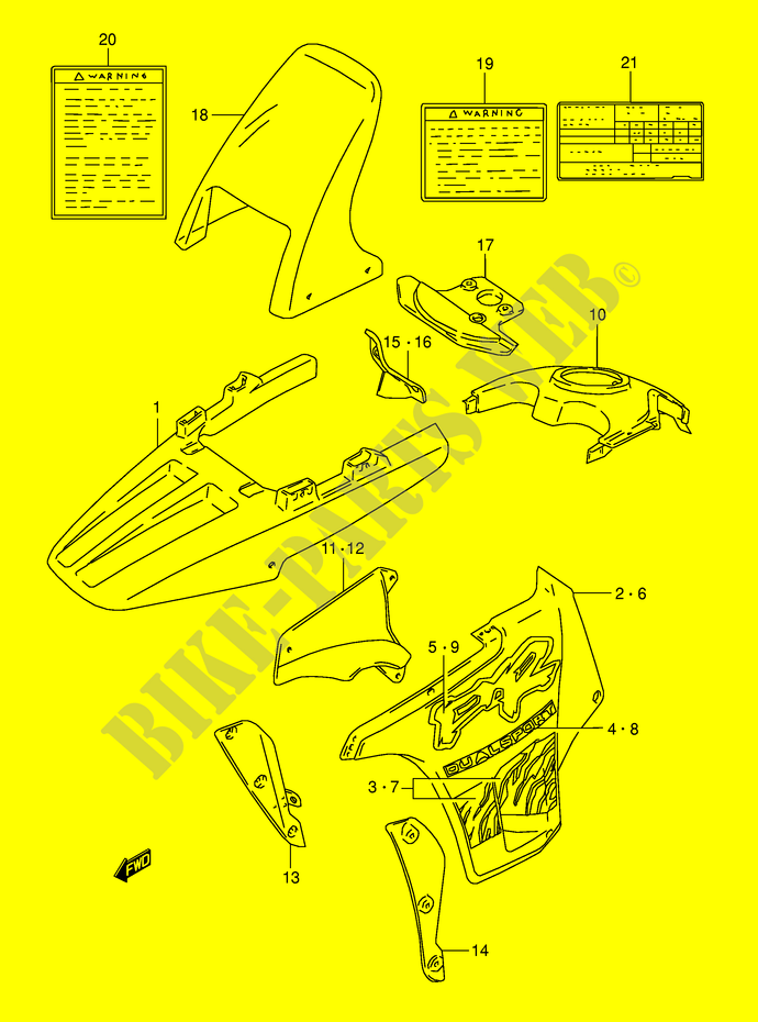 KUIP   ETIKETTEN (MODELE R) voor Suzuki DR 800 1991