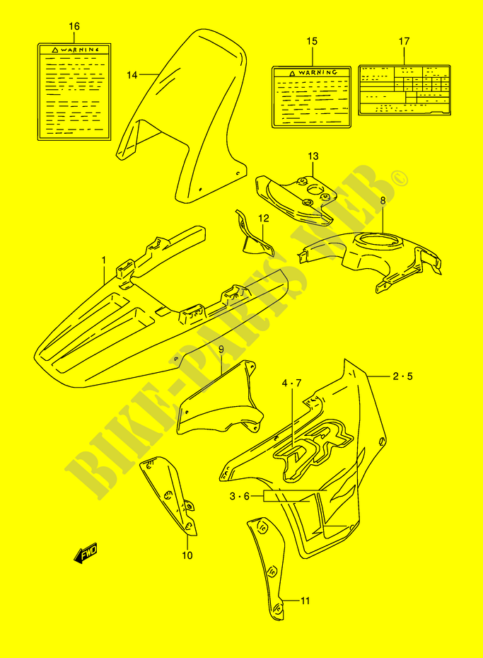 KUIP   ETIKETTEN (MODELE T) voor Suzuki DR 800 1991