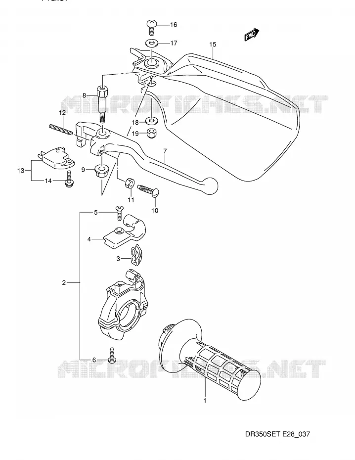 RECHTER HENDEL - HANDGREEP (MODELE L/M) Suzuki MOTO 350 DR 1992  DR350SN(E28)