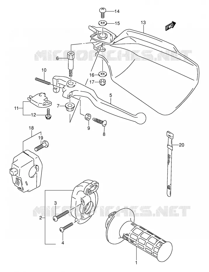 RIGHT SWITCH - HANDGREEP (MODELE N/P/R E21) Suzuki MOTO 250 DR 1992  DR250SN(E24)