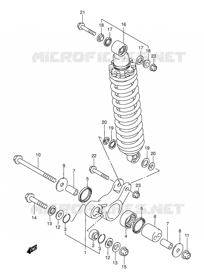 SCHOKBREKER AANEENSCHAKELING (MODELE K1/K2/K3) Suzuki MOTO 200 DR 2005  DR200SEK5(E3/E28)