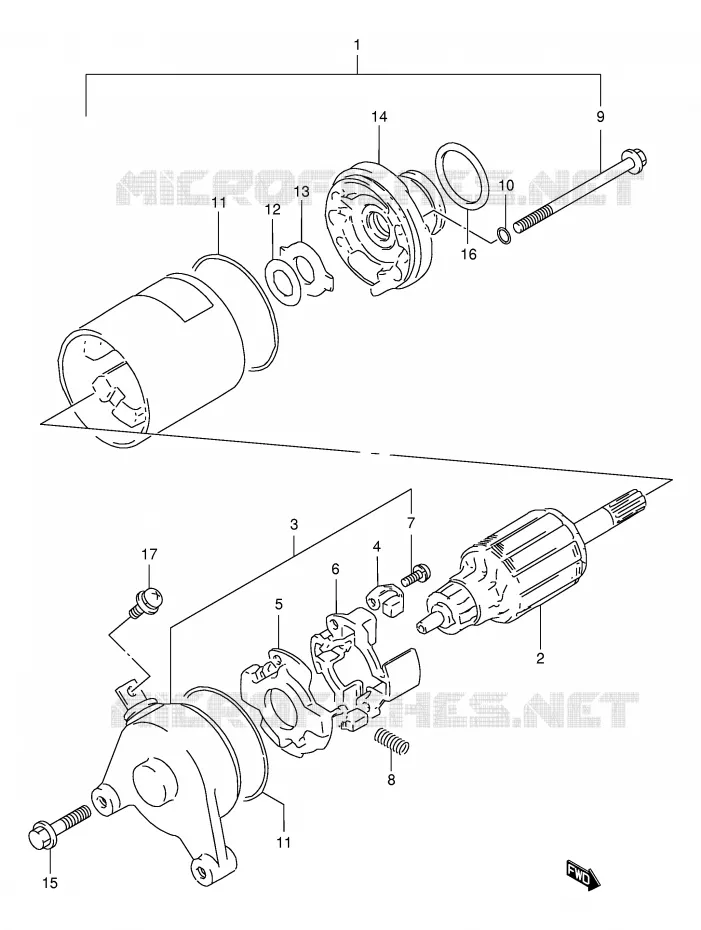 STARTMOTOR (MODELE R/S/T/V/W/X) Suzuki MOTO 125 DR 1997  DR125SEUV(E4)
