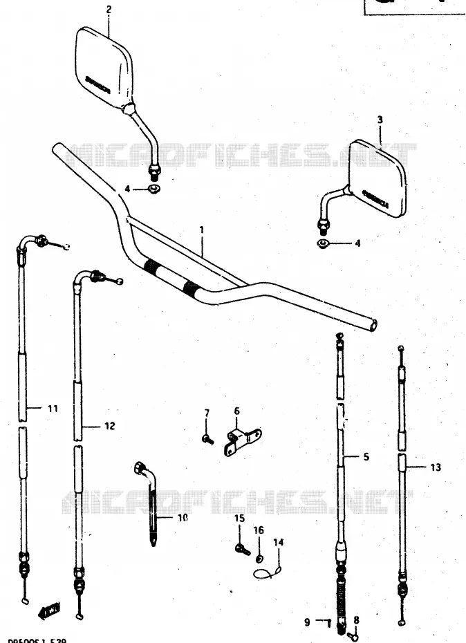STUUR - KABELS (MODELE G/H) Suzuki MOTO 500 DR 1987  DR500RH(G/H/J)