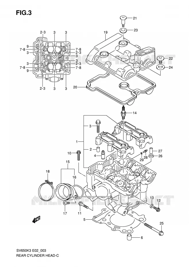 ACHTER CILINDERKOP (MODEL K3/K4/K5/K6) Suzuki MOTO 650 SV-S 2003  SV650SUK3(E2)
