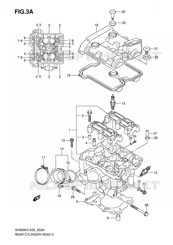 ACHTER CILINDERKOP (MODEL K7) Suzuki MOTO 650 SV-S 2007  SV650SK7(E2)