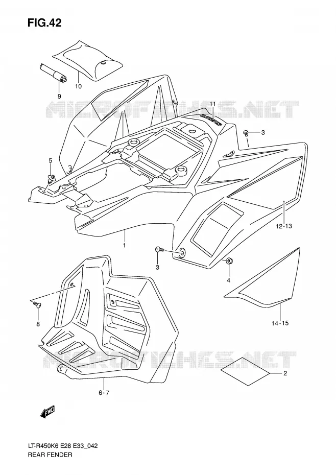 ACHTERSPATBORD (MODEL K6/K7) Suzuki QUAD 450 QUADRACER 2010  LT-R450ZL0(E28/E33)