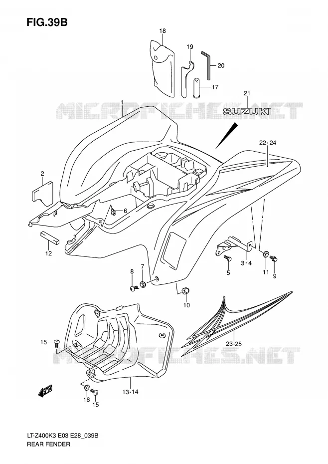 ACHTERSPATBORD (MODEL K7) Suzuki QUAD 400 QUADSPORT 2006  LT-Z400K6(E3/E28)