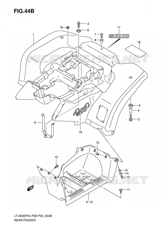 ACHTERSPATBORD (MODEL K7) Suzuki QUAD 500 KINGQUAD 2005  LT-A500FK5(P28/P33)